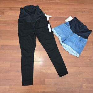 Isabel Maternity Black Maternity Jeans with Denim Shorts Set